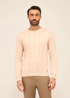 Maglione girocollo a costa operata in puro cotone uomo