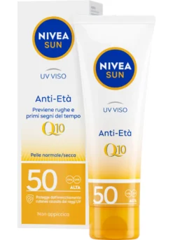 Nivea Sun UV Viso Anti-Età FP50 50 ml, Crema solare viso antirughe e antimacchie con Coenzima Q10
