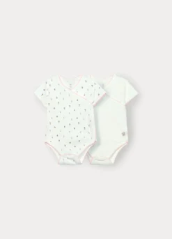 Pack 2 body incrociati in interlock di puro cotone neonata