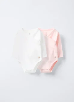 Pack 2 body incrociati in interlock di puro cotone neonata