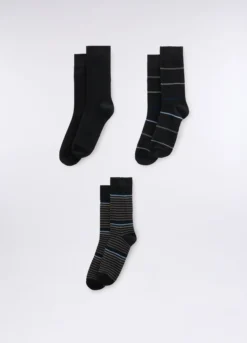 3 pack calze corte in cotone a righe uomo