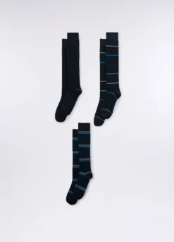 3 pack calze lunghe in cotone a righe uomo