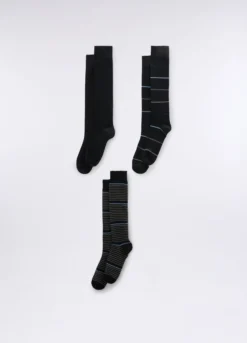 3 pack calze lunghe in cotone a righe uomo