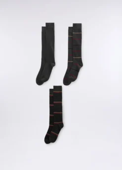 3 pack calze lunghe in cotone a righe uomo