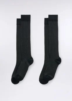 2 pack calze lunghe in cotone stretch a righe uomo