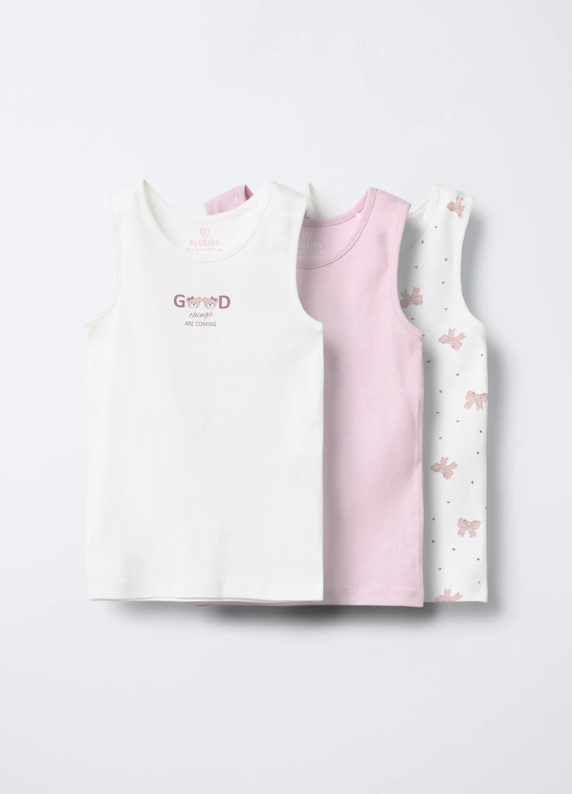 Pack 3 canotte in costina di puro cotone bambina