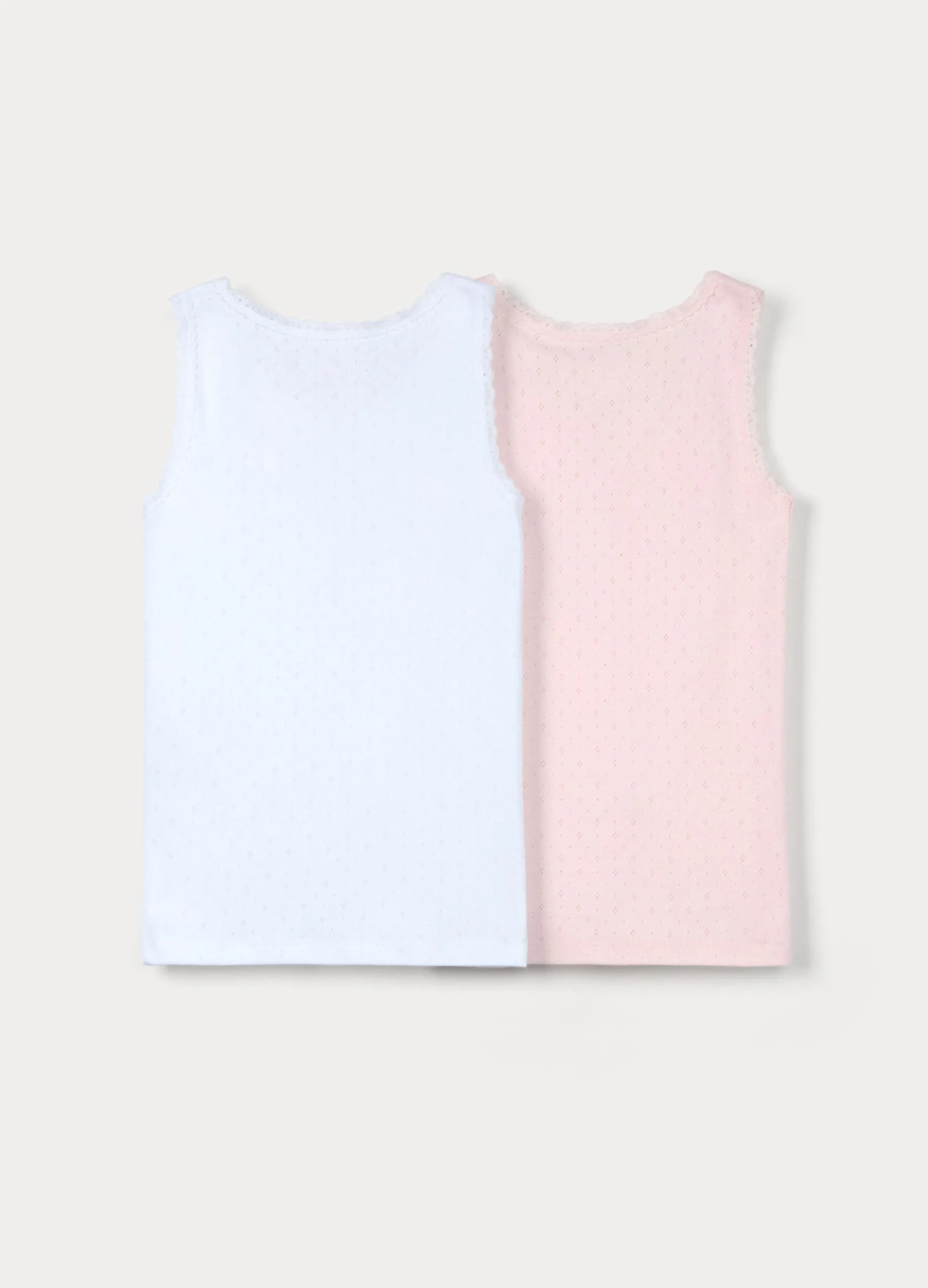 Pack 2 canotte in puro cotone pointelle bambina