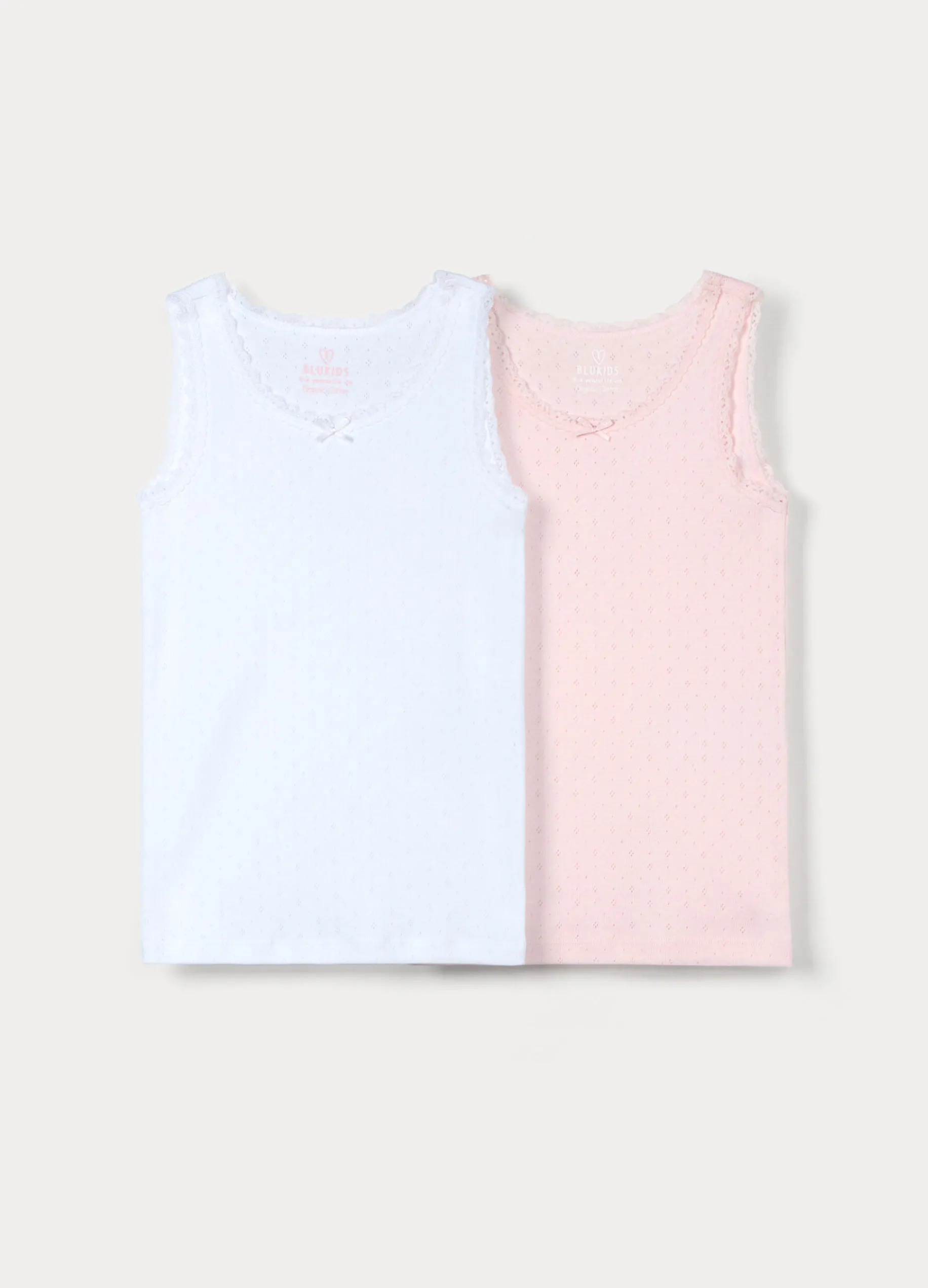 Pack 2 canotte in puro cotone pointelle bambina