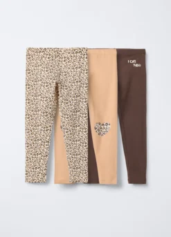 Pack 3 leggings in jersey di cotone stretch Fit Slim bambina