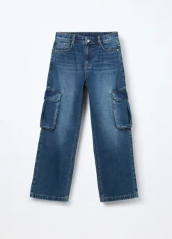 Pantaloni cargo in denim di puro cotone ragazza