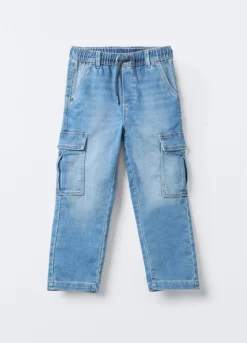Pantaloni cargo in denim misto cotone stretch Straight Fit bambino