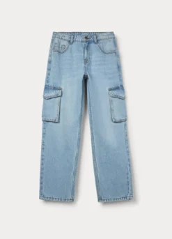 Pantaloni cargo in denim misto cotone ragazza