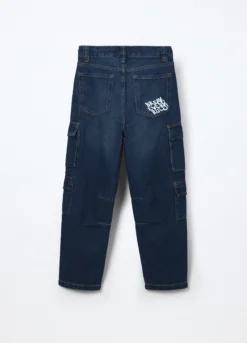 Pantaloni cargo in denim di puro cotone ragazzo