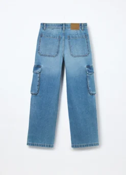 Pantaloni cargo in denim di puro cotone ragazza