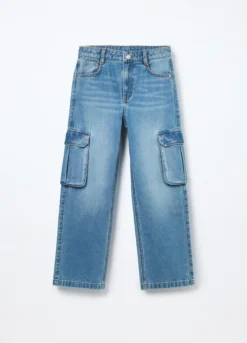 Pantaloni cargo in denim di puro cotone ragazza