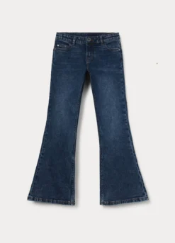 Pantaloni flare fit in denim di cotone stretch ragazza