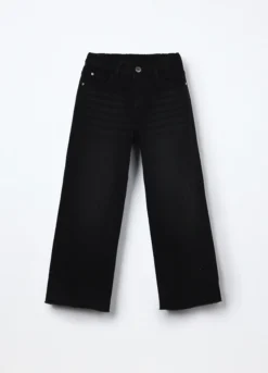 Pantaloni wide leg in denim di puro cotone ragazza