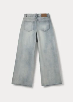 Pantaloni wide leg in denim di puro cotone ragazza