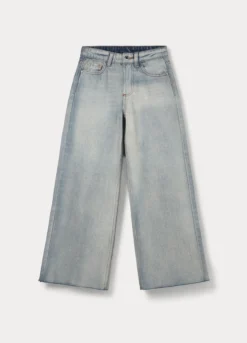 Pantaloni wide leg in denim di puro cotone ragazza