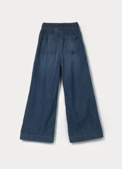 Pantaloni wide leg in denim di puro cotone ragazza