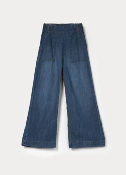 Pantaloni wide leg in denim di puro cotone ragazza