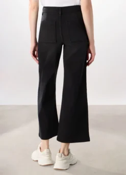 Pantaloni wide leg in denim misto cotone stretch