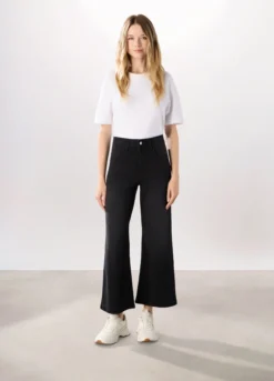 Pantaloni wide leg in denim misto cotone stretch