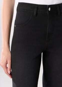 Pantaloni wide leg in denim misto cotone stretch