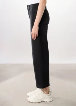 Pantaloni wide leg in denim misto cotone stretch