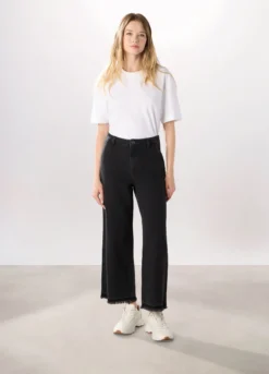 Pantaloni wide leg in denim di puro cotone donna