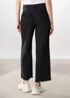 Pantaloni wide leg in denim di puro cotone donna