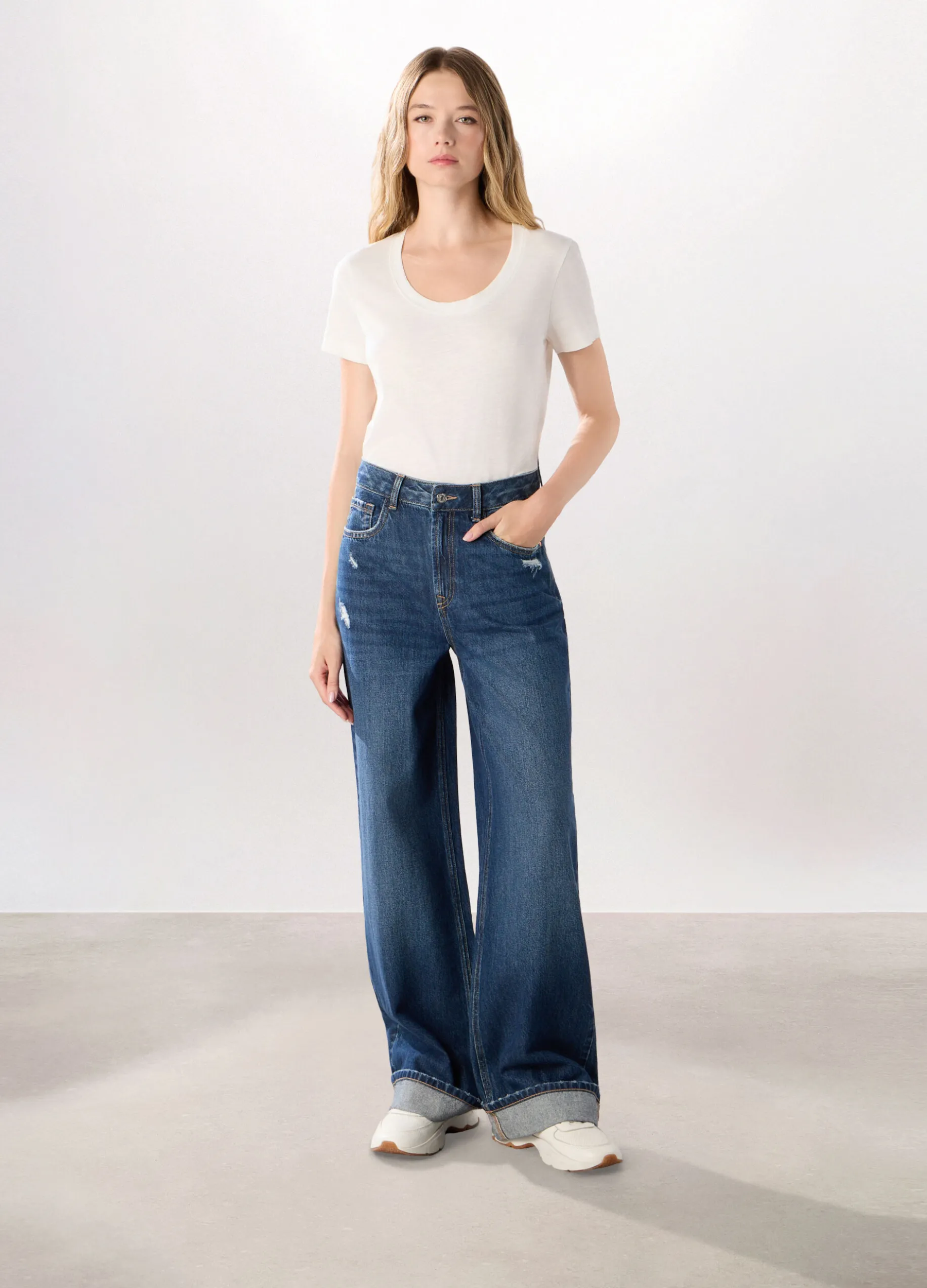Pantaloni wide leg ripped donna