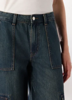 Pantaloni cargo wide leg in denim di puro cotone donna