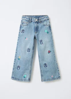 Pantaloni Disney in denim di puro cotone Wide Leg bambina