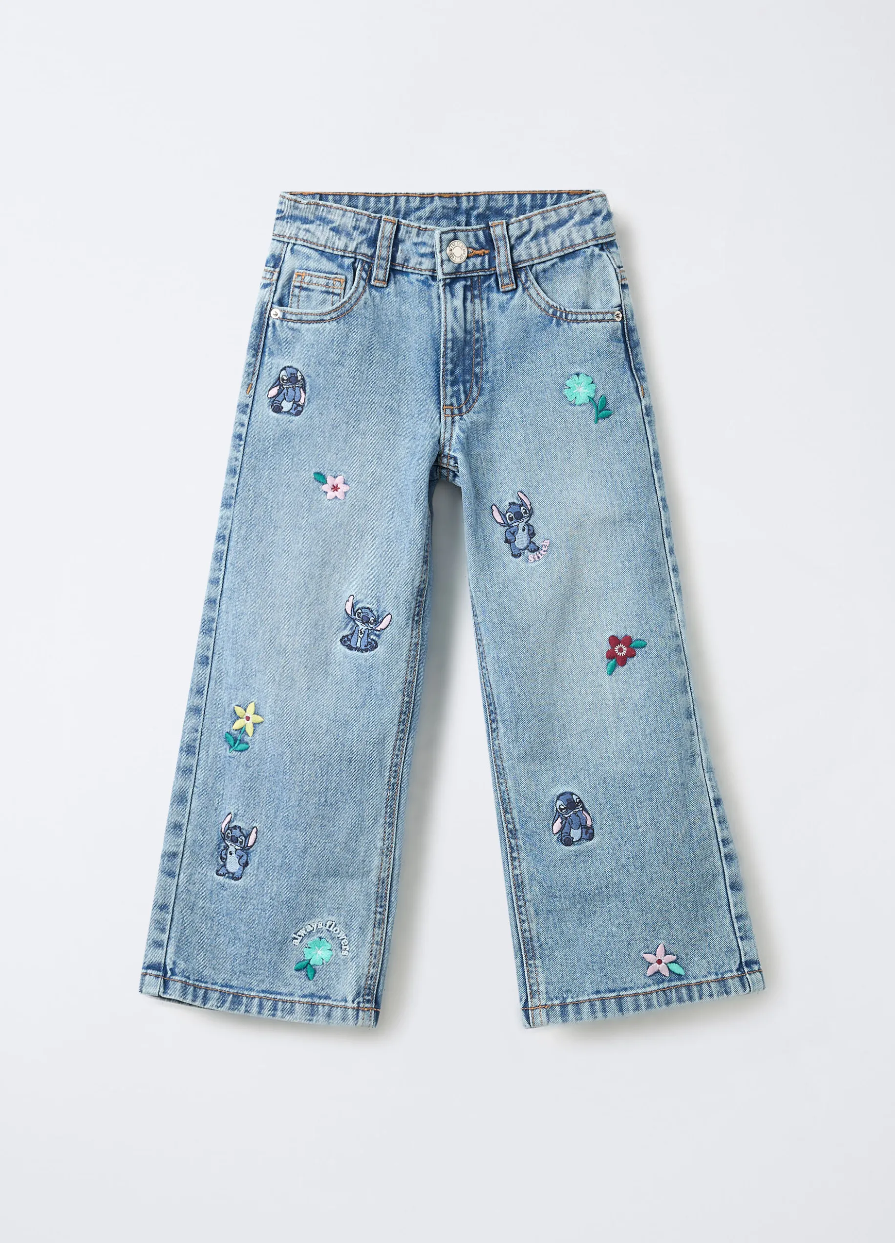 Pantaloni Disney in denim di puro cotone Wide Leg bambina