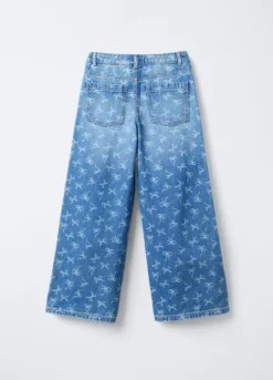 Pantaloni in denim di puro cotone Wide Leg bambina