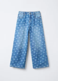 Pantaloni in denim di puro cotone Wide Leg bambina