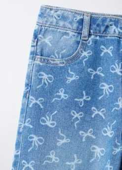 Pantaloni in denim di puro cotone Wide Leg bambina