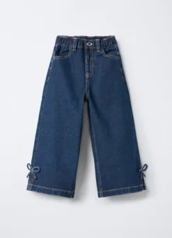 Pantaloni in denim di puro cotone Wide Leg bambina