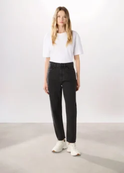 Pantaloni mom fit in denim di puro cotone donna