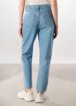 Pantaloni mom fit in denim di puro cotone donna