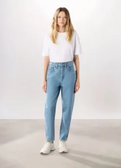Pantaloni mom fit in denim di puro cotone donna