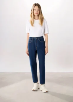 Pantaloni mom fit in denim di puro cotone donna