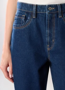 Pantaloni mom fit in denim di puro cotone donna