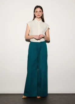 Pantaloni palazzo regular fit in puro cotone donna
