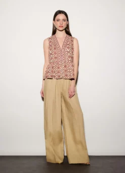 Pantaloni palazzo wide leg in puro lino donna
