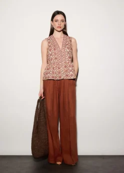 Pantaloni palazzo wide leg in puro lino donna