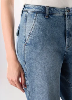 Pantaloni wide leg in denim di puro cotone donna