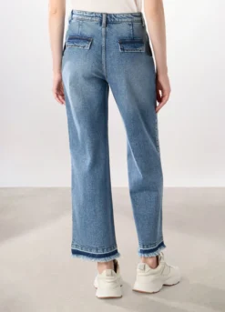 Pantaloni wide leg in denim di puro cotone donna