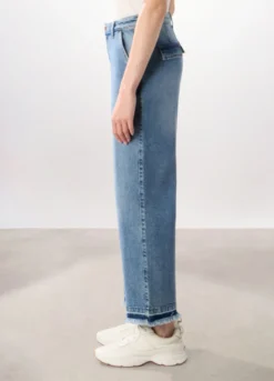Pantaloni wide leg in denim di puro cotone donna